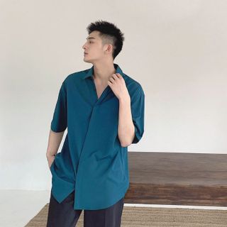 Áo sơ mi lụa nam tay ngắn form rộng giấu nút trẻ trung thanh lịch sang trọng chất lụa mềm mịn mát không nhăn