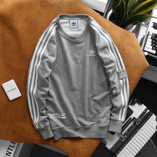 áo thun tay dài, áo tay dài nam chất nỉ chân cua dày dặn mịn mát mặc vải đanh không xù lông, logo thêu kết hợp phối sọc rất trẻ trung vs sang trọng Nam Nữ mặc cặp OK size từ 55kg - 85kg