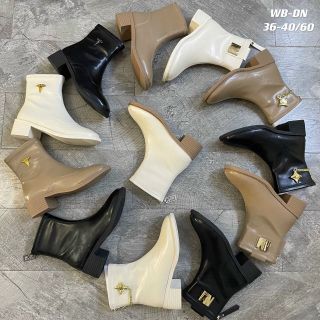 Giày boots nữ gót vuông da trơn có khóa kéo sau