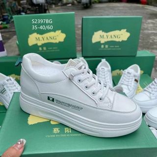Giày thể thao nữ đế cao chất da không cần buộc dây