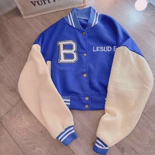 Áo khoác nỉ nút ( bomber) kiểu crotop lửng toàn bộ logo thêu chữ B