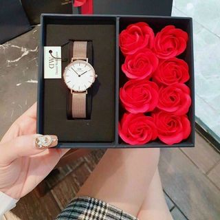 SET ĐỒNG HỒ D W KÈM HOA HỒNG CAO CẤP
