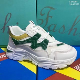 Giày thể thao nữ đế độn chất da phối vải lưới thoáng khí S2490