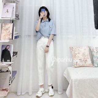 Quần baggy chất liệu jean 2 màu đen/ trắng