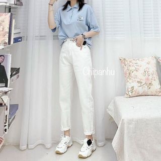 Quần baggy chất liệu jean 2 màu đen/ trắng