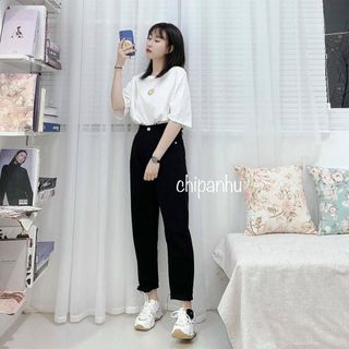 Quần baggy chất liệu jean 2 màu đen/ trắng