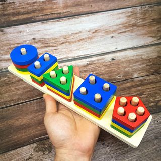 Đồ chơi thả hình 5 thanh ngang hiều hình thù nhiều màu sắc - Giáo cụ Montessori cho bé giá sỉ