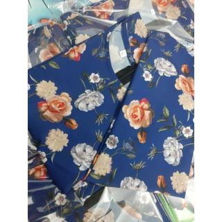 Bộ áo dài truyền thống may sẵn họa tiết hoa hồng xanh ( cổ tròn tay lỡ)