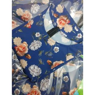 Bộ áo dài truyền thống may sẵn họa tiết hoa hồng xanh ( cổ tròn tay lỡ)