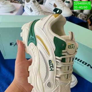 Giày thể thao nữ đế độn chất da phối vải lưới thoáng khí S2648