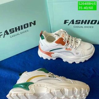 Giày thể thao nữ đế độn chất da phối vải lưới thoáng khí S2648