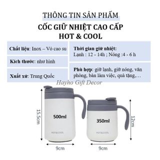 Bình giữ nhiệt 350ml - 500ml cao cấp nóng lạnh Hot&Cool , ly giữ nhiệt inox 304 không gỉ