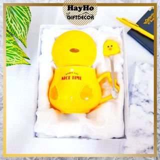 Cốc sứ có nắp dễ thương tặng kèm thìa, làm quà tặng decor 450ml, Hayhodecor