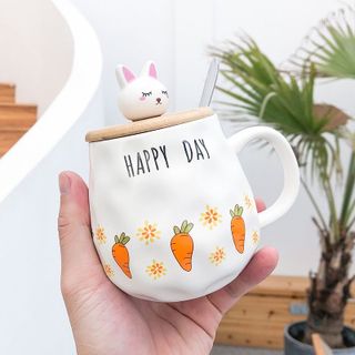 Cốc sứ có nắp dễ thương tặng kèm thìa, làm quà tặng decor 450ml, Hayhodecor