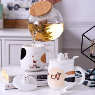 Cốc sứ có nắp dễ thương tặng kèm thìa, làm quà tặng decor 450ml, Hayhodecor