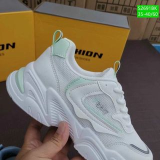 Giày thể thao nữ màu trắng chất da mềm phối vải thoáng khí S2691