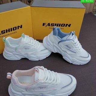 Giày thể thao nữ màu trắng chất da mềm phối vải thoáng khí S2691