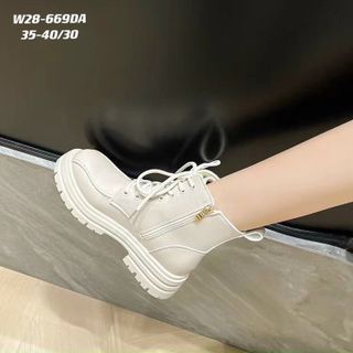 Boots nữ buộc dây da mềm đế răng cưa khóa kéo cạnh