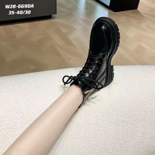 Boots nữ buộc dây da mềm đế răng cưa khóa kéo cạnh