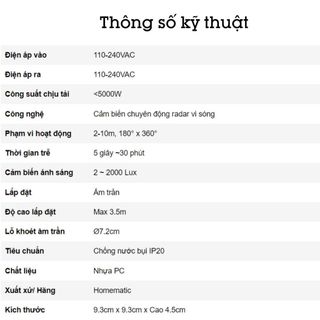 Công tắc cảm biến radar vi sóng âm trần công suất lớn M003
