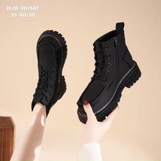 Boots nữ buộc dây da mềm đế răng cưa