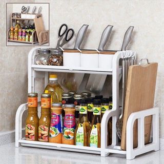 Kệ Nhà Bếp 2 Tầng Tiện Ích Đựng Gia Vị Kèm Vát Dao Tashuan TS3623 - kệ gia vị tiện dụng đựng đồ chữ H