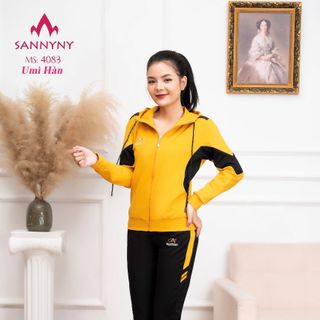 Bộ thể thao nữ thu đông kéo khoá, cõ mũ SANNYNY mã 4083