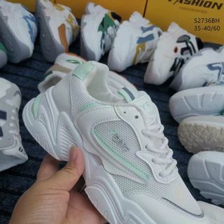 Giày thể thao nữ đế độn chất da mềm phối vải lưới thoáng khí S2736