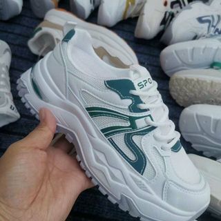 Giày thể thao nữ đế độn chất da mềm phối vải lưới thoáng khí S2736