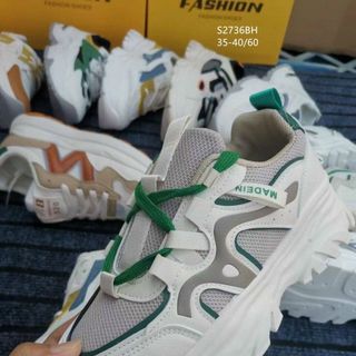 Giày thể thao nữ đế độn chất da mềm phối vải lưới thoáng khí S2736