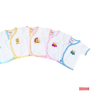 Áo sơ sinh chất vải cotton an toàn cho bé cổ tim viền màu tay ngắn - Babiboo BB08
