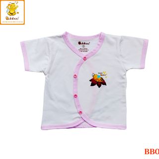 Áo sơ sinh chất vải cotton an toàn cho bé cổ tim viền màu tay ngắn - Babiboo BB08