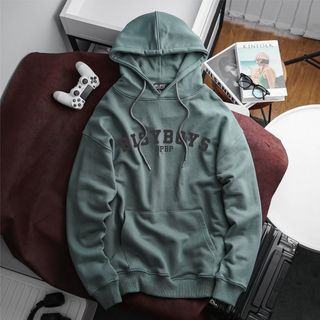 Áo khoác hoodie BB - Boiz nam size lớn, bigsize 90kg - 130kg - xanh xám in chữ