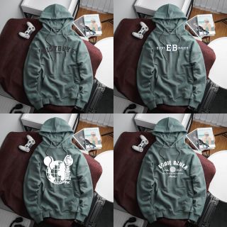 Áo khoác hoodie BB - Boiz nam size lớn, bigsize 90kg - 130kg - xanh xám in chữ