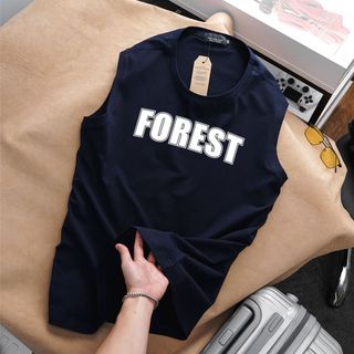 Áo thun nam ba lỗ sát nách form bigsize 90kg đến 140kg - xanh dương in chữ Eddie Bauer và Forest