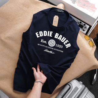 Áo thun nam ba lỗ sát nách form bigsize 90kg đến 140kg - xanh dương in chữ Eddie Bauer và Forest