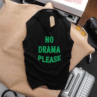 Áo thun nam ba lỗ sát nách form bigsize 90kg đến 140kg - đen in chữ No Drama Please và số 00
