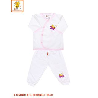 Bộ sơ sinh tay dài cổ tim viền màu 100% cotton Babiboo - BBC10 giá sỉ