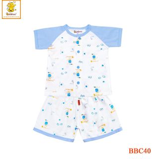 BỘ SƠ SINH 100% COTTON NGẮN TAY RÁP LĂNG PHỐI IN HÌNH BABIBOO - BBC40 giá sỉ