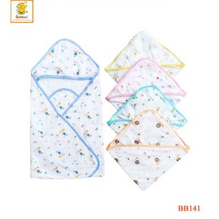 Khăn ủ sơ sinh có mũ 100% Cotton êm mềm in hình cute Baboboo - BB141