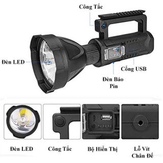Đèn pin siêu sáng cầm tay chiếu xa 1000m có chân đế chống nước W591 và W590, đèn pin cắm trại dã ngoại pin khủng giá sỉ