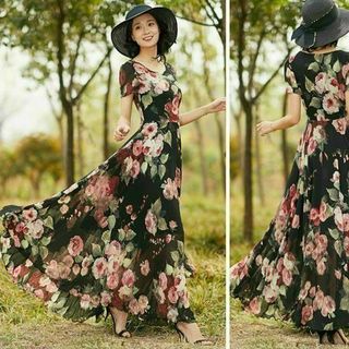 Đầm xòe hoa dáng dài