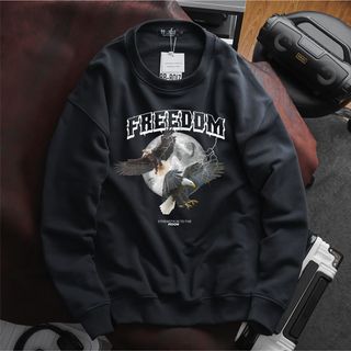Áo sweater nam vải nỉ form bigsize 90kg - 120kg - đen in hình đôi môi và chim bồ câu