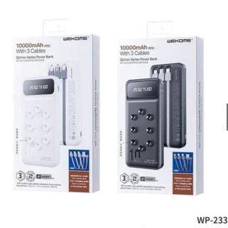 Sạc dự phòng WP233 10000mah sẵn dây 3 đầu sạc có cao su hít mặt lưng điện thoại