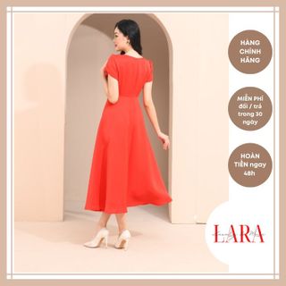 Đầm Dự Tiệc Chất Vải Lụa Hàn Cổ Vuông Màu Đỏ phong cách sang trọng, quyến rũ, điệu đà, quý phái-Thời Trang LARA