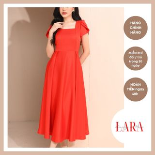 Đầm Dự Tiệc Chất Vải Lụa Hàn Cổ Vuông Màu Đỏ phong cách sang trọng, quyến rũ, điệu đà, quý phái-Thời Trang LARA