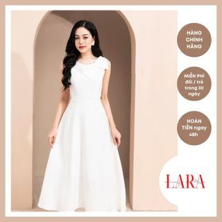 Đầm Dự Tiệc Chất Vải Lụa Hàn Quốc Màu Trắng Đính Nơ phong cách sang trọng, quyến rũ, điệu đà, quý phái-Thời Trang LARA