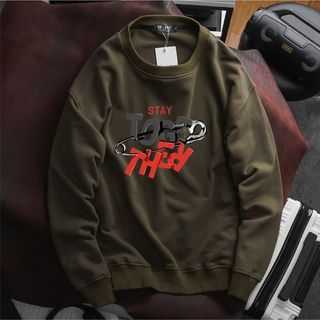 Áo sweater nam vải nỉ form bigsize 90kg - 120kg - xanh rêu in chữ Refiecting