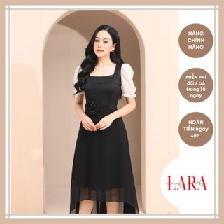 Đầm Dự Tiệc Chất Lụa Hàn Đen Tay Bồng Màu Trắng phong cách sang trọng, quyến rũ, điệu đà, quý phái - Thời Trang LARA