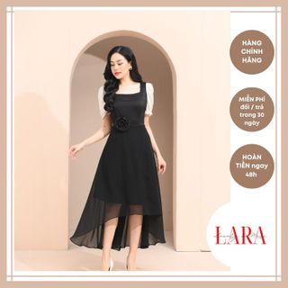 Đầm Dự Tiệc Chất Lụa Hàn Đen Tay Bồng Màu Trắng phong cách sang trọng, quyến rũ, điệu đà, quý phái - Thời Trang LARA